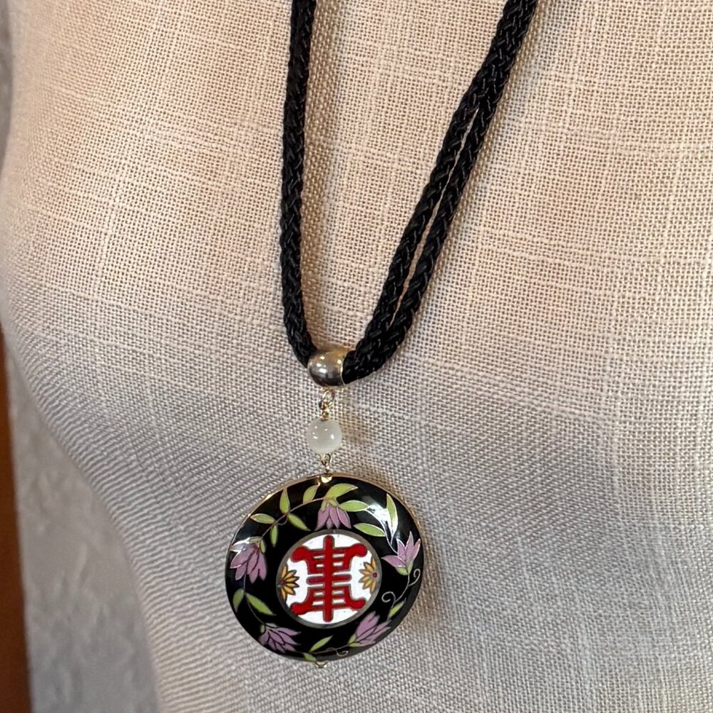 Cloisonne Lotus Blossom Necklace on Cord
